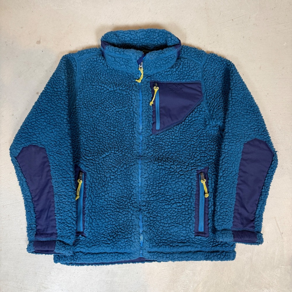 LL Bean Kids L 6X/7 Blue Hi-Pile Fleece Full Zip Jacket 500532 Navy Trim